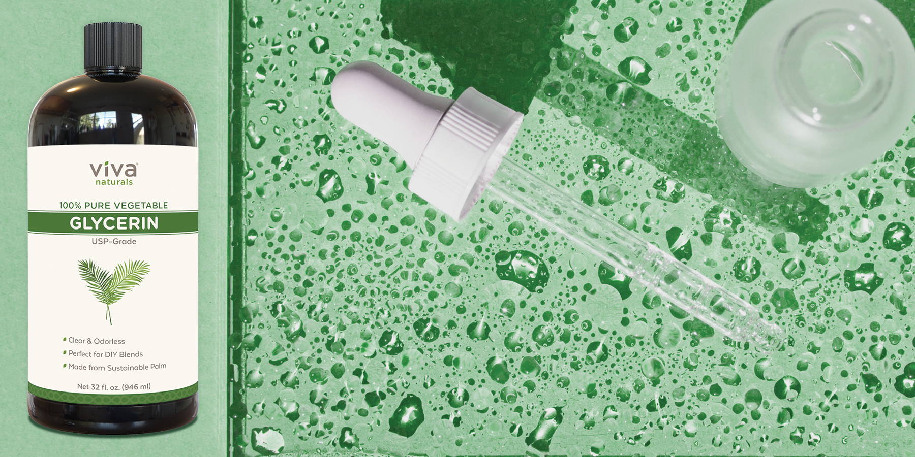 Viva Naturals 100% Pure Vegetable Glycerin bottle and droplets