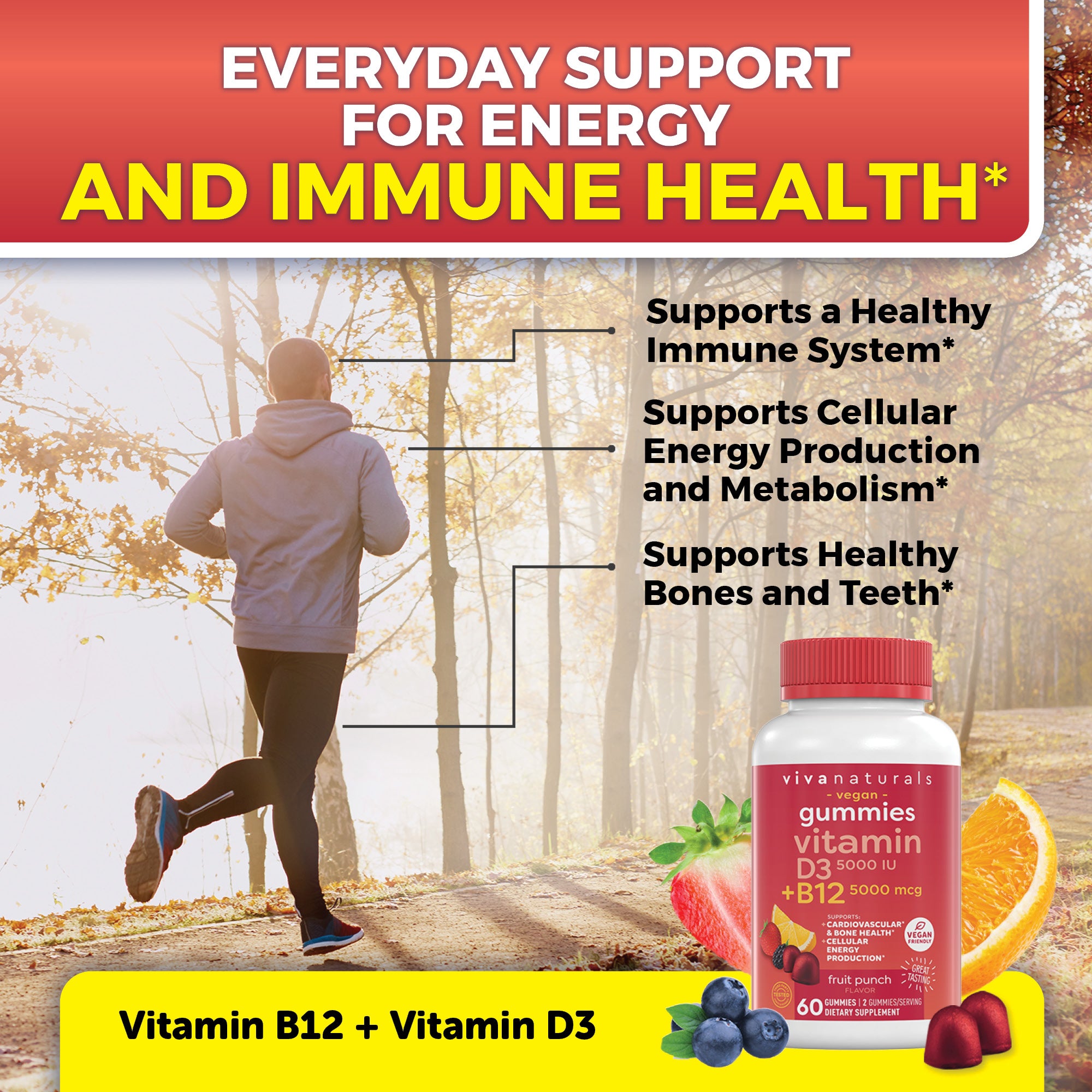 Vitamin D3 + B12 Gummy – Viva Naturals