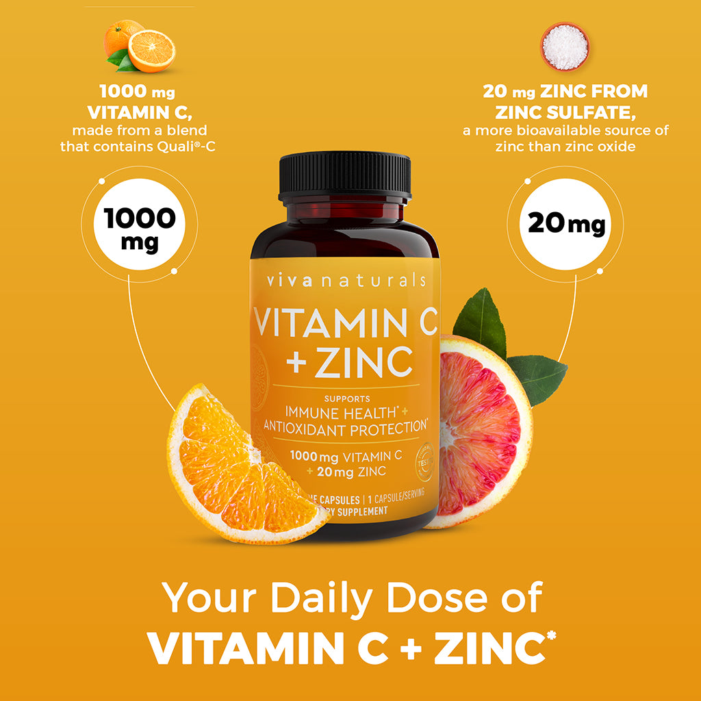 Viva Naturals Vitamin C + Zinc – 250 Veggie Capsules