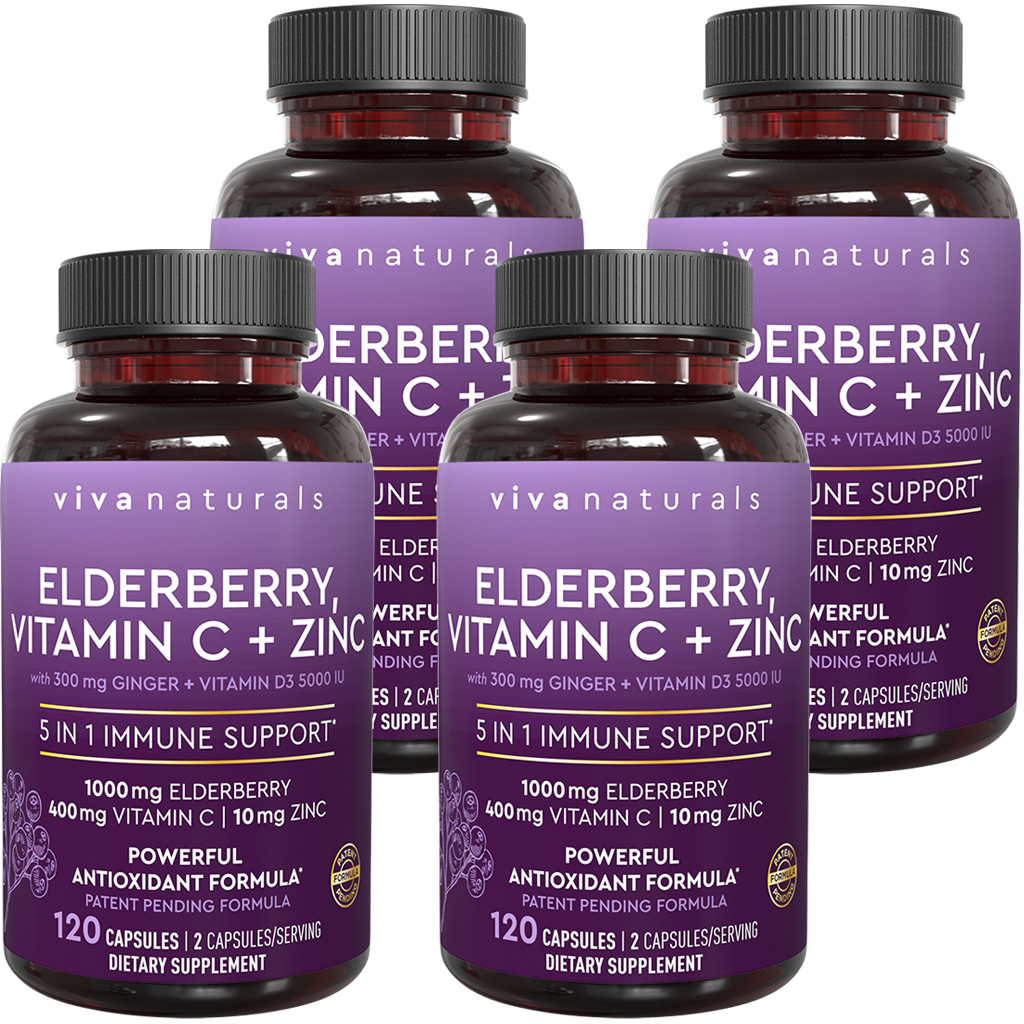 Viva Naturals Elderberry, Vitamin C + Zinc 5 in 1 Immunity Supplement